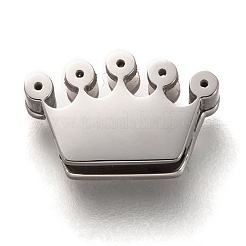 304ステンレススチールスライドチャーム  クリスタルラインストーン付き  クラウン  ステンレス鋼色  13x8x3.5mm  穴：8x1.5mm&nbsp;STAS-P270-03P