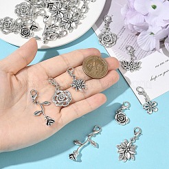 チベットスタイルの合金のペンダントの装飾  花  亜鉛合金カニカン付き  プラチナ  31~48mm&nbsp;HJEW-YW00571