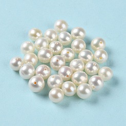 天然な培養された淡水パールビーズ  片穴  グレード4 A  ラウンド  ホワイトスモーク  5.5~6mm  穴：0.9mm&nbsp;PEAR-E020-01F