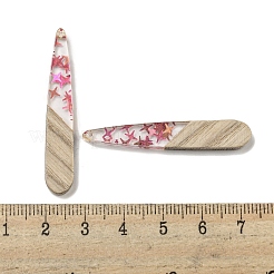 ウッドペンダント  樹脂と金箔  ティアドロップ  サクランボ色  44x7.5x4mm  穴：1.5mm&nbsp;FIND-B042-03D