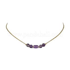 Natural Mixed Gemstone Column Round Beaded Pendant 304 Stainless Steel Cable Chains Necklaces for Women&nbsp;NJEW-JN06094