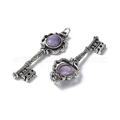 キー真鍮天然レピドライト大きなペンダント  丸カン付き  アンティークシルバー  55.5x16.5x5~6.5mm  穴：4.5mm&nbsp;KK-D361-01AS-21