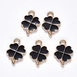 合金エナメルチャーム  クローバー  ライトゴールド  ブラック  18x12x2mm  穴：2mm&nbsp;ENAM-S121-050A