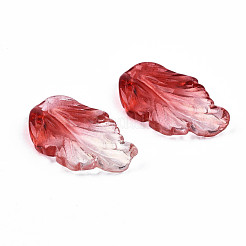 ツートン透明スプレー塗装ガラスペンダント  グリッターパウダー付き  葉  暗赤色  28x17x4mm  穴：1.2mm&nbsp;GLAA-S054-010B-03