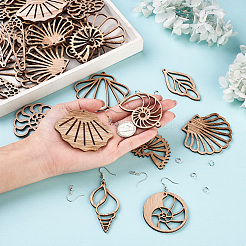 DIYダングルピアス作成キット  木製の大きなペンダントを含む  真鍮のピアスフックと304ステンレススチールの丸カン  プラチナ  56x63x2.5mm  穴：2mm  240個/箱&nbsp;DIY-TA0003-44P