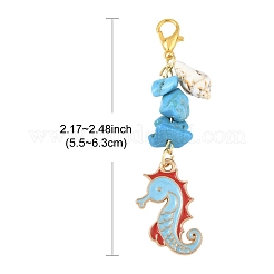 海洋合成ターコイズ＆シェル＆合金エナメルペンダント装飾5個  合金製カニカン付き  ミックスカラー  55~63mm&nbsp;HJEW-YW00108