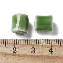 手作りの陶器ビーズ  コラム  ライムグリーン  10~10.5x9~10.5mm  穴：2.5mm&nbsp;X1-PORC-L080-I16