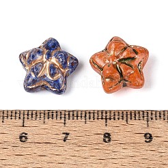 ピカソのベーキングペイントと金色の金属で編まれたガラスビーズ  スター  ミックスカラー  13.5~14x14.5~15x6~7.5mm  穴：1~1.2mm&nbsp;DGLA-T004-58M