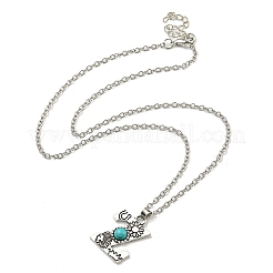 Letter A~Z Antique Silver Plated Alloy with Synthetic Turquoise Pendant Necklaces&nbsp;NJEW-G080-01Z