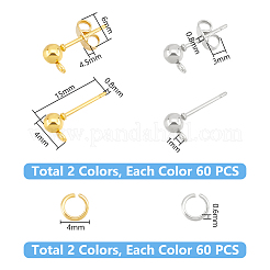 120Pcs 2 Colors Iron Ball Stud Earring Post&nbsp;KK-UN0001-70