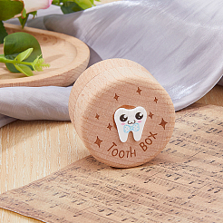 蓋付きの丸いプリント木製乳歯記念品ケース  蝶結び  5.1x3.7cm&nbsp;CON-WH0099-75B