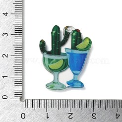 印刷されたアクリルパーツ  ワイングラスのチャームが付いたサボテン  カラフル  30x23x2.5mm  穴：2mm&nbsp;AC-CBADA31-05