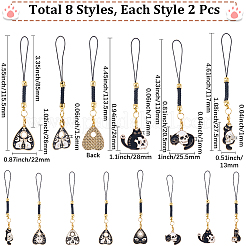 16Pcs 8 Colors Cat Shape Alloy Glass Mobile Straps&nbsp;HJEW-SC00123