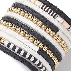 12Pcs Yin-Yang Polymer Clay & Plastic & Alloy Beaded Bracelets&nbsp;BJEW-JB10227
