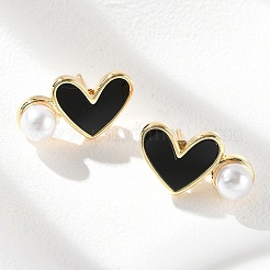 Heart Brass Stud Earrings&nbsp;EJEW-C141-01G-01