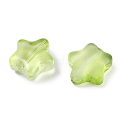 透明スプレー塗装の艶消しガラスビーズ  きらめき力  スター  緑黄  8x8x4mm  穴：1mm&nbsp;X2-GLAA-NH0003-01E