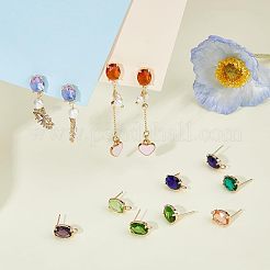 16Pcs 8 Colors Brass Glass Stud Earring Findings&nbsp;DIY-FH0004-50