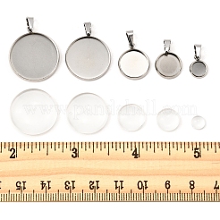 DIY 304 ステンレス トレイ ペンダント 作成キット  透明ガラスカボション付き  ステンレス鋼色  トレイ：6~20mm  17~30.5x8~21.5x3.5mm  穴：2.5x6mm&nbsp;DIY-FS0008-83