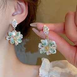 Flower Alloy Rhinestone Dangle Stud Earrings&nbsp;FS-WG9F12F-01