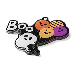 ハロウィーンテーマの両面プリントアクリルパーツ  ゴースト  48x45x3mm  穴：2.5mm&nbsp;OACR-Z023-02B