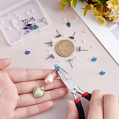 レインボーカラー 304 ステンレススチール スタッドピアス金具 20個  穴付き  ティアドロップ  30個のプラスチック製イヤーナット付き  8x5mm  穴：1.2mm  ピン：0.7mm&nbsp;STAS-UN0036-61
