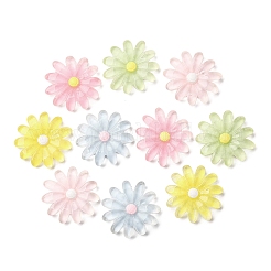 クリア樹脂カボション  デイジー  グリッターパウダー付き  ミックスカラー  29.5x6mm&nbsp;CRES-I046-04