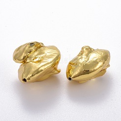 天然バロックパール養殖淡水パールビーズ  真鍮で覆われた  黄金メッキ  26~32x21~23x11~22mm  穴：0.8mm&nbsp;PEAR-E014-05