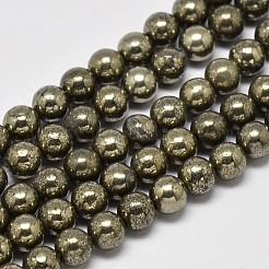 天然ゴールドパイライトの滑らかな丸いビーズ連売り  グレードA  6mm  穴：1mm  約60~62個/連  15.5インチ&nbsp;G-F197-10-6mm