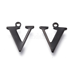 304ステンレススチールチャーム  レーザー切断  アルファベット  電気泳動黒  文字.v  12x10x0.8mm  穴：1mm&nbsp;LS-STAS-H112-V-EB