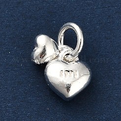 スターリングシルバーダブルハートチャーム925個  銀  丸カン925個とスタンプ925個付き  銀  11.5mm  穴：3.5mm&nbsp;FIND-Z069-03S