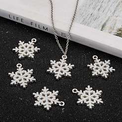 雪の結晶合金エナメルチャーム  プラチナ  ホワイト  25x19x2mm  穴：2mm&nbsp;X-ENAM-R041-34