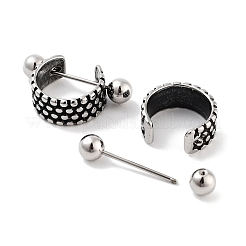 Textured 316 Surgical Stainless Steel Shield Barbell Hoop Earrings&nbsp;EJEW-Z050-57C-AS