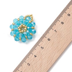 ガラスチャーム  花輪のチャーム  シードビーズで  多面カット  ディープスカイブルー  29x25x9.5mm  穴：2x3mm&nbsp;PALLOY-MZ01262-02