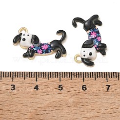 スプレープリント合金エナメルチャーム  犬の形のチャーム  ラックめっき  ゴールドカラー  ブラック  15x24x4mm  穴：1.8mm&nbsp;ENAM-K076-41G-02