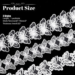 3ヤード 3スタイル ポリエステル刺繍 バタフライ レーストリム  プラスチック製の模造パールビーズ付き  ホワイト  2-7/8インチ（72mm）  1ヤード/スタイル&nbsp;OCOR-BC0006-47