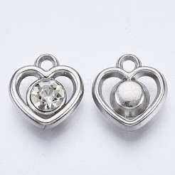 UVメッキアクリルチャーム  アクリルラインストーン付き  ハート  プラチナ  14x13x5mm  穴：1.8mm&nbsp;PACR-R245-04P