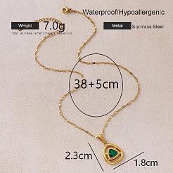 Vintage 304 Stainless Steel and Synthetic Malachite Triangle Pendant Necklaces for Women&nbsp;NT2784