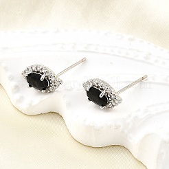 真鍮製マイクロパヴェキュービックジルコニアスタッドピアス  馬の目  プラチナ  12x7mm&nbsp;EJEW-M103-02P