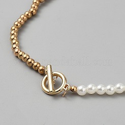 Alloy & Imitation Pearl Round Beaded Necklaces&nbsp;BJEW-WH0041-29G