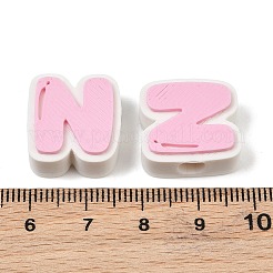 プラスチックヨーロッパビーズ  大穴ビーズ  ピンク  文字N  17.5~18x8~20x8mm  穴：4.5mm&nbsp;PL-CBA02CB-01N