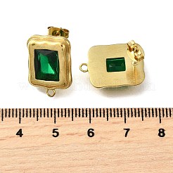 304ステンレススチールキュービックジルコニアスタッドピアス金具  ゴールドカラー  長方形  グリーン  18.5x13.5mm  穴：1.5mm  ピン：0.8mm&nbsp;STAS-B087-07B-G