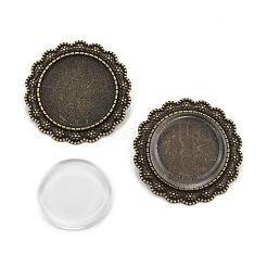 25mm Transparent Glass Cabochons and Vintage Alloy Flower Brooch Cabochon Bezel Settings&nbsp;DIY-X0189-AB-NF