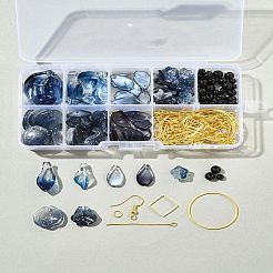 DIYフラワーガラスペンダントイヤリング製作キット  ブラック  16x9.5x2mm  穴：1mm&nbsp;DIY-FS0009-01
