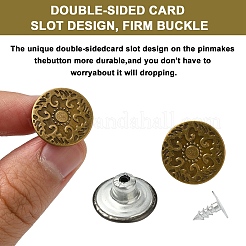 ジーンズ用の鉄製のボタンピン  服飾材料  模様付きのフラットラウンド  ミックスカラー  6模様  17x7.5mm  穴：1.8mm  ピン：7.5x8mm  ノブ：2.5mm  80セット/箱&nbsp;BUTT-YW0001-01A
