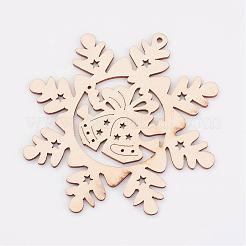 未染色の木製ペンダント  スノーフレーク  クリスマスのテーマ  アンティークホワイト  100x97x3mm  穴：2.5mm&nbsp;WOOD-K005-08