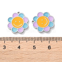 304ステンレスペンダント  エナメル  笑顔のチャーム付きフラワー  カラフル  15.5x14.5x1.5mm  穴：1mm&nbsp;STAS-M102-06P