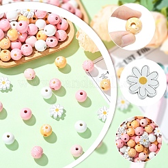 Flower & Round Natural Wooden Beads&nbsp;WOOD-YW001-76