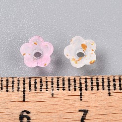 つや消し透明なアクリルビーズ  花  金箔  ピンク  5.5~6x3mm  穴：1.5mm  約10860個/500g&nbsp;OACR-N137-72B