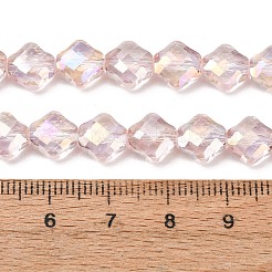 電気メッキ透明ガラスビーズ連売り  菱形  ABカラーメッキ  多面カット  ピンク  8x8x5mm  穴：1.3mm  約72個/連  23.23''（59センチメートル）&nbsp;GL-CBA7A17-02A-03