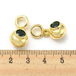 キュービックジルコニアペンダント付き真鍮  カドミウムフリー＆鉛フリー  ラウンド  ミディアムシーグリーン  23.5x11x9.5mm  穴：5mm&nbsp;FIND-Z023-21B